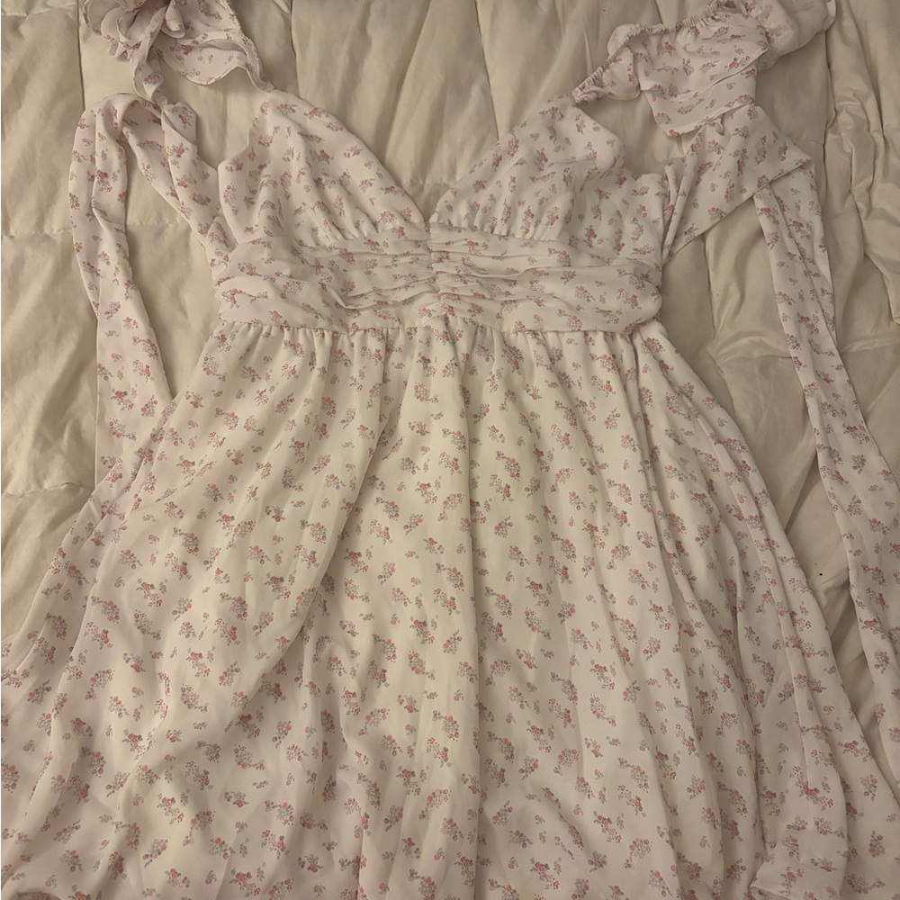 Altar'd State White Mini Dress with Pink Floral Print